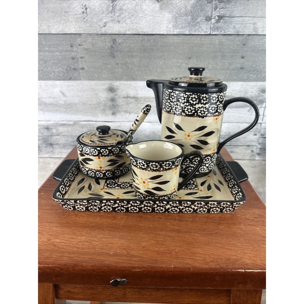 Temp-Tations By Tara Old World Black Tea, Sugar, Creamer, & Tray Set